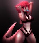  &lt;3 anthro bdsm blue_tongue bondage bound female fin fish hair heart_pattern hi_res leather looking_at_viewer marine navel navel_piercing piercing pink_body pink_eyes pink_hair pink_tail shark shrimp_(uk_brony) solo tongue tongue_out tongue_piercing xaenyth 