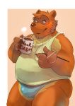  2020 absurd_res anthro blush brown_body brown_fur bulge canid canine clothing eyewear fur glasses hi_res humanoid_hands male mammal overweight overweight_male raccoon_dog realiron_(artist) shirt solo tanuki text topwear underwear 