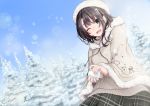  black_hair blue_eyes cape fuu_(fuore) hat original short_hair snow wink 