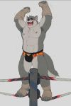  2020 anthro armpit_hair blush body_hair bulge canid canine canis clothing eyes_closed humanoid_hands male mammal merfiller_(artist) muscular nipples scar solo underwear wolf 