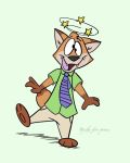  2019 alternate_form anthro bottomwear canid canine clothed clothing disney dizzy fox fully_clothed fur green_background mammal necktie nick_wilde open_mouth orange_body orange_fur pants red_fox shirt simple_background solo the-fire-prince topwear zootopia 