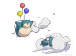 balloon claws closed_eyes cloud cloudy_sky creature facing_another fangs gen_1_pokemon gen_4_pokemon lying mcgmark munchlax no_humans on_back pokemon pokemon_(creature) sky sleeping snorlax transparent_background watermark web_address 