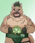  2020 anthro blush canid canine canis domestic_dog eyes_closed hi_res humanoid_hands kemono male mammal mohumohudansi scar simple_background slightly_chubby solo sumo tokyo_afterschool_summoners video_games yasuyori 