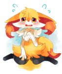  ambiguous_gender blush bodily_fluids braixen ears_down embarrassed fluffy_ears fur genital_fluids inner_ear_fluff kemono kneeling long_ears looking_at_viewer nintendo omorashi open_mouth pee_on_floor peeing pivoted_ears pok&eacute;mon pok&eacute;mon_(species) red_eyes red_nose snout solo tanuki553 tears tuft urine video_games wetting white_body white_fur worried yellow_body yellow_fur さたん 