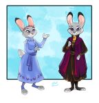  2019 anthro clothed clothing dipstick_ears disney frozen_(movie) fully_clothed fur grey_body grey_fur judy_hopps lagomorph leporid mammal multicolored_ears multiple_poses pose purple_eyes rabbit smile solo standing yelnatsdraws zootopia 
