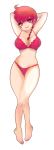  1girl bad_feet bra braid breasts closed_mouth commentary_request genderswap genderswap_(mtf) highres lipstick long_hair looking_at_viewer makeup panties ranma-chan ranma_1/2 red_hair simple_background single_braid smile solo underwear white_background 