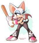  2020 5_fingers anthro baseball_(disambiguation) baseball_bat bat_(object) big_breasts bra breasts chiropteran cleavage clothed clothing eyelashes eyeshadow female fingers fully_clothed gloves hair handwear hi_res makeup mammal milkchaotea rouge_the_bat smile solo sonic_riders sonic_the_hedgehog_(series) sports_bra standing teal_eyes underwear video_games wings 