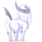  1:1 absol all_fours anus butt female feral fur genitals juazxado looking_at_viewer looking_back nintendo pok&eacute;mon pok&eacute;mon_(species) pose presenting presenting_hindquarters pussy raised_tail rear_view red_eyes simple_background solo video_games white_background white_body white_fur 