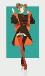  absurdres anime_coloring concept_art cosplay dress exercise food fruit green_hair highres legs orange original short_dress stocking_(psg) stocking_(psg)_(cosplay) thighhighs yellow_eyes 