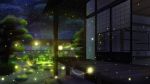  admjgdme architecture commentary_request east_asian_architecture fireflies garden glowing highres night night_sky no_humans original outdoors pond scenery sky star_(sky) starry_sky stone_wall tree veranda wall water 