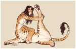  4_toes breasts caraid countershading featureless_breasts felid felid_taur female fur hair hindpaw long_hair mammal mammal_taur nude orange_body orange_fur pawpads paws raised_leg small_breasts solo spots spotted_body spotted_fur stretching taur toes 