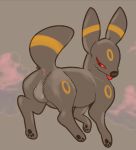  anus backsack balls butt coronella eeveelution feral genitals male nintendo pok&eacute;mon pok&eacute;mon_(species) presenting presenting_anus presenting_balls raised_tail red_eyes simple_background solo tongue umbreon video_games 