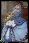  azaleesh ball_gown big_breasts bighorn_sheep bovid bow breasts brown_hair caprine carmen carriage choker clothing dress female hair hi_res jewelry lace long_hair looking_at_viewer mammal necklace purple_eyes sheep solo 