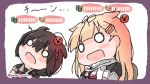  2girls bangs blonde_hair blush braid brown_hair chibi hair_flaps hair_ornament hair_ribbon hairclip kantai_collection long_hair messy_hair multiple_girls o_o open_mouth red_neckwear remodel_(kantai_collection) ribbon sailor_collar sattsu scarf school_uniform serafuku shigure_(kantai_collection) short_sleeves simple_background single_braid twitter_username upper_body white_background white_scarf yuudachi_(kantai_collection) 