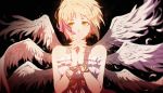  angel axis_powers_hetalia blonde_hair green_eyes liechtenstein_(hetalia) ribbons short_hair white_dress wings 