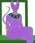  anthro beerus clothing domestic_cat dragon_ball dragon_ball_super felid feline felis hairless hairless_cat hi_res male mammal nipples nude sharkmaps simple_background solo sphynx_(cat) thick_thighs 