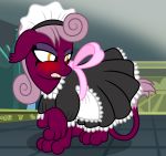  2020 angry apron badumsquish blush bow clenched_teeth clothing dress embarrassed felid female floppy_ears folded_ears friendship_is_magic frown glare headgear headwear hi_res looking_away maid_uniform mammal msid_uniform my_little_pony mythological_sphinx mythology sharp_teeth solo sphinx_(mlp) teeth uniform 