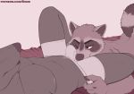  2019 ambiguous_species anthro anthro_on_anthro bulge butt clothed clothing duo fur hi_res lying male male/male mammal nipples on_back one_eye_closed procyonid raccoon shiuk solo_focus text underwear url whiskers 