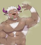  abs anthro armpit_hair bodily_fluids body_hair bovid bovine cattle chest_hair cum facial_hair genital_fluids male mammal muscular muscular_male navel nipples nude pecs pubes shennong solo tokyo_afterschool_summoners tongue video_games yanutorie 