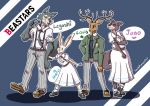  2020 5_fingers absurd_res anthro antlers beastars blush canid canine canis cervid clothed clothing english_text envious female fingers fur group haru_(beastars) hi_res horn juno_(beastars) lagomorph legoshi_(beastars) leporid louis_(beastars) male mammal multicolored_body multicolored_fur rabbit serious signature smile sockpuppetowl text wolf 