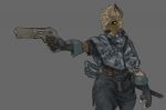  2020 ambiguous_gender anthro belt clothed clothing fingerless_gloves fully_clothed gloves grey_background gun handwear holding_gun holding_object holding_weapon hyaenid mammal pav ranged_weapon simple_background solo standing weapon 