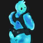  1:1 2019 blue_body butt butt_focus clothing epic_games fingerless_gloves fortnite glistening gloves goo_creature handwear hi_res humanoid looking_back male not_furry rebouwu rippley simple_background solo video_games 