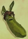  brown_hair digital_media_(artwork) flora_fauna food food_creature green_background green_body green_ears hair long_ears male marsminer meme narehate open_mouth open_smile pickle plant rousso short_hair simple_background smile solo teeth tongue 