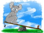  4:3 duo elephant elephantid hi_res joaoppereiraus mammal mouse murid murine proboscidean rodent seesaw size_difference 