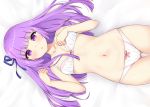  aikatsu! blush bra breast_hold cameltoe hikami_sumire long_hair panties purple_eyes purple_hair ribbons seventeen_(st17215) underwear 