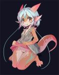  anthro aquatic_dragon black_background bottomless breasts clothed clothing costom10 dragon female genitals hair horn kemono marine orange_body orange_skin pussy short_hair simple_background small_breasts smile solo white_hair 