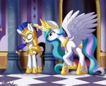  armor crown equid feathers female feral friendship_is_magic hi_res horn larger_female lunebat magic mammal my_little_pony princess_celestia_(mlp) royal_guard_(mlp) size_difference sleeping smaller_female unicorn winged_unicorn wings 