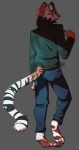  2020 ambiguous_gender anthro bottomwear butt_pose clothed clothing esde felid fully_clothed hi_res jacket jeans mammal pantherine pants pose solo tiger topwear 