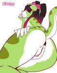  2020 absurd_res anthro big_butt butt canid canine canis digital_media_(artwork) female fur genitals green_body green_fur hair hi_res kiichigo_(character) looking_at_viewer mammal nude ownychan pussy simple_background smile solo white_background 
