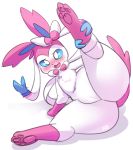  3_toes ambiguous_gender blue_eyes blush butt cute_fangs eeveelution featureless_crotch feral hi_res looking_at_viewer navel nintendo open_mouth pok&eacute;mon pok&eacute;mon_(species) rabbitbrush raised_leg simple_background solo spread_legs spreading sylveon toes video_games 