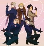  america_(hetalia) axis_powers_hetalia black_hair blonde_hair blue_eyes brown_eyes brown_hair china_(hetalia) france_(hetalia) glasses gloves hat kurosuke_(nora) long_hair male_focus multiple_boys necktie one_eye_closed police ponytail pose russia_(hetalia) scarf smile uniform united_kingdom_(hetalia) 