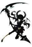  absurdres black_rock_shooter dead_master full_body glowing glowing_eyes green_eyes highres horns huke scythe skull solo transparent_background weapon wings 