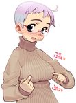  ahoge bad_id bad_pixiv_id blue_eyes blush breast_poke breasts copyright_request dokuman_(artist) glasses large_breasts pink_hair poking short_hair smile solo sweater 