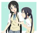  akiyama_mio black_eyes black_hair face ikari_manatsu k-on! long_hair multiple_girls nakano_azusa school_uniform sweater_vest twintails 