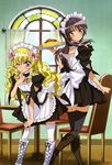  1girl absurdres ayuzawa_misaki boots crossdressing drill_hair food highres hyoudou_aoi kaichou_wa_maid-sama! katou_hiromi knee_boots looking_back maid maid_headdress nyantype official_art omurice one_eye_closed otoko_no_ko thighhighs tray waitress zettai_ryouiki 