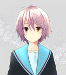  bad_id bad_pixiv_id bangs brown_eyes cardigan kita_high_school_uniform nagato_yuki purple_hair satake_(sorarako) school_uniform serafuku short_hair solo suzumiya_haruhi_no_yuuutsu 