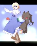  alice_margatroid banette blonde_hair blue_eyes book boots crossover dress gen_3_pokemon miyo_(miyomiyo01) poke_ball poke_ball_(generic) pokemon pokemon_(creature) smile touhou 