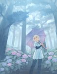  blonde_hair blue_eyes flower forest hydrangea lowres nature original solo tree umbrella weno weno's_blonde_original_character 