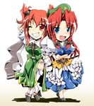  bad_id bad_pixiv_id chibi cosplay costume_switch high_heels highres hong_meiling hong_meiling_(cosplay) ichirino_minagi multiple_girls onozuka_komachi onozuka_komachi_(cosplay) platform_footwear platform_heels shoes thighhighs touhou 