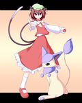  animal_ears brown_eyes brown_hair cat cat_ears cat_tail chen crossover delcatty earrings gen_3_pokemon hat holding holding_poke_ball jewelry mary_janes miyo_(miyomiyo01) multiple_tails poke_ball poke_ball_(generic) pokemon pokemon_(creature) shoes single_earring tail touhou 