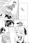  :d ^_^ bird blood bow closed_eyes closed_umbrella comic detached_sleeves dying_message faceless fangs fuantei gohei good_end greyscale hair_bow hair_tubes hakurei_reimu highres kazami_yuuka monochrome multiple_girls open_mouth parasol rumia silent_comic skirt skirt_set smile touhou umbrella vest 