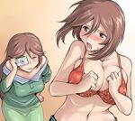 :p blush bra breast_press breasts brown_eyes brown_hair camera casual cleavage embarrassed large_breasts lingerie long_hair multiple_girls no_shirt older one_eye_closed rozen_maiden short_hair siblings sisters souseiseki suiseiseki tongue tongue_out tsuda_nanafushi twins underwear 