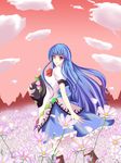  blue_hair flower food fruit hat hinanawi_tenshi long_hair mako1984 peach red_eyes solo touhou 