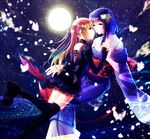  akai_ito bad_id bad_pixiv_id black_legwear bug butterfly cloud couple dress hair_ornament hatou_kei holding_hands insect japanese_clothes kimono long_hair moonlight multiple_girls night night_sky obi petals sash seitsuji short_hair sky thighhighs twintails wide_sleeves yumei yuri 