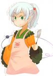 alternate_hairstyle apron green_eyes heart komeiji_koishi ponytail sacha short_hair silver_hair smile solo spatula symbol-shaped_pupils touhou 