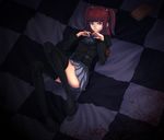  armband blood blue_eyes book derivative_work hair_bobbles hair_ornament jun_(goodgun7) legs long_hair lying md5_mismatch on_back parody pleated_skirt red_hair skirt solo thighhighs umineko_no_naku_koro_ni ushiromiya_ange vocaloid world_is_mine_(vocaloid) zettai_ryouiki 